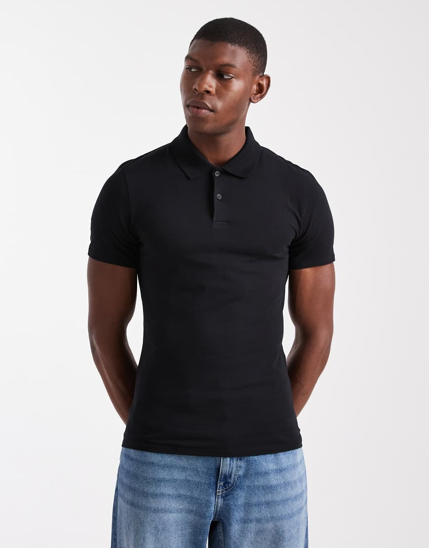 ASOS DESIGN - Körperbetontes Basic-Polohemd in Schwarz von ASOS DESIGN