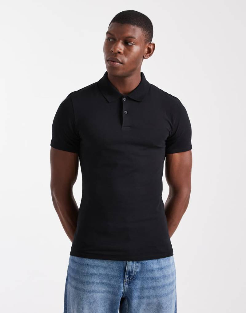 ASOS DESIGN - Körperbetontes Basic-Polohemd in Schwarz von ASOS DESIGN