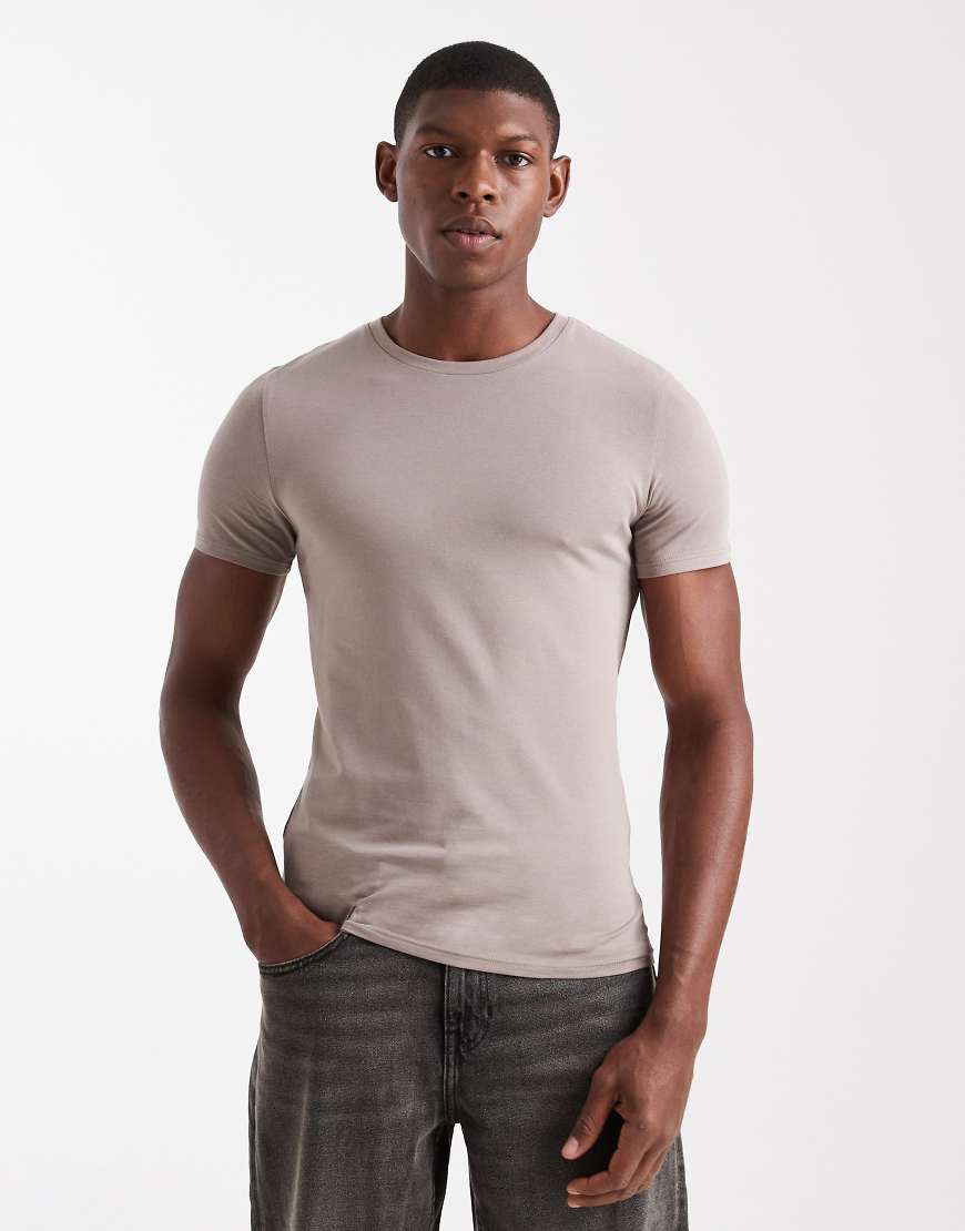 ASOS DESIGN - Körperbetontes Basic-T-Shirt in Steinbeige-Neutral von ASOS DESIGN