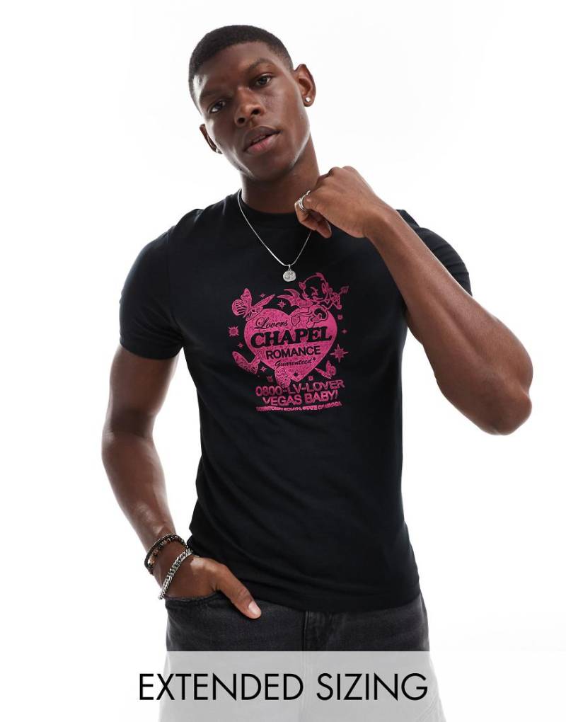 ASOS DESIGN - Körperbetontes T-Shirt in Schwarz mit Front-Print von ASOS DESIGN