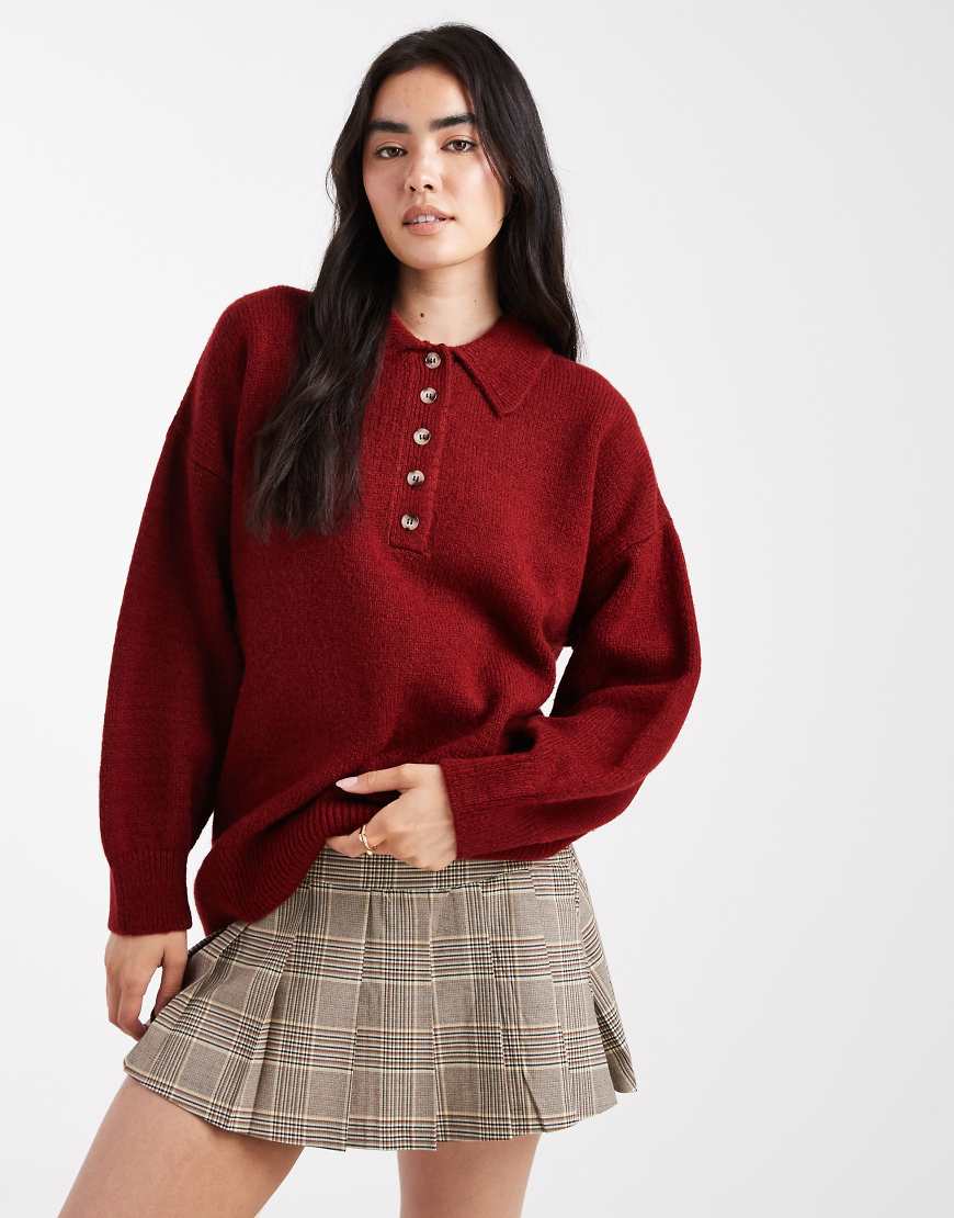 ASOS DESIGN - Kompaktes Polohemd aus Strick in Burgunderrot von ASOS DESIGN
