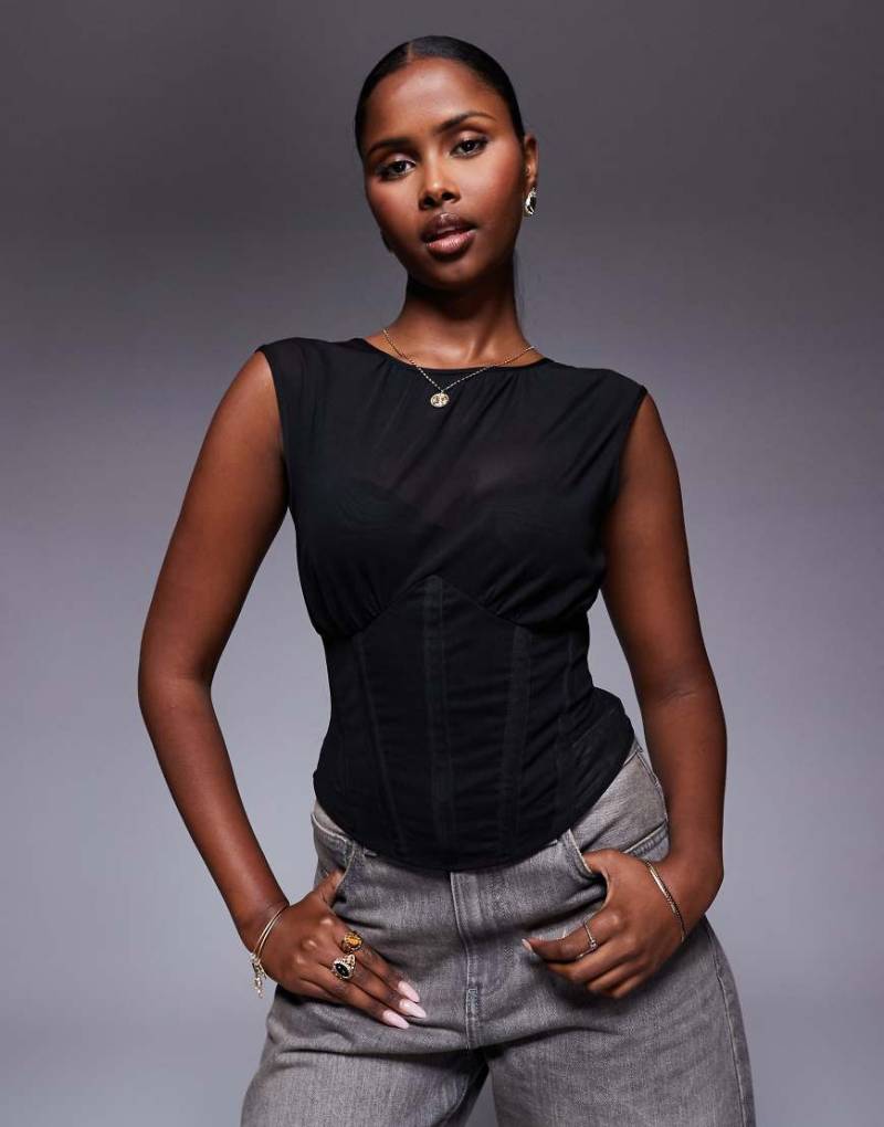 ASOS DESIGN - Korsett-Oberteil aus schwarzem Netzstoff-Mix mit drapiertem Detail von ASOS DESIGN