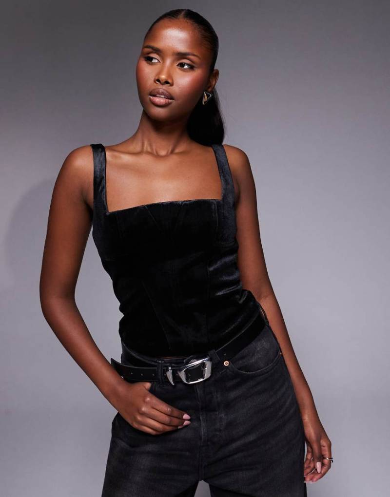 ASOS DESIGN - Korsett-Oberteil in Schwarz mit eckigem Ausschnitt und Bahnendesign von ASOS DESIGN