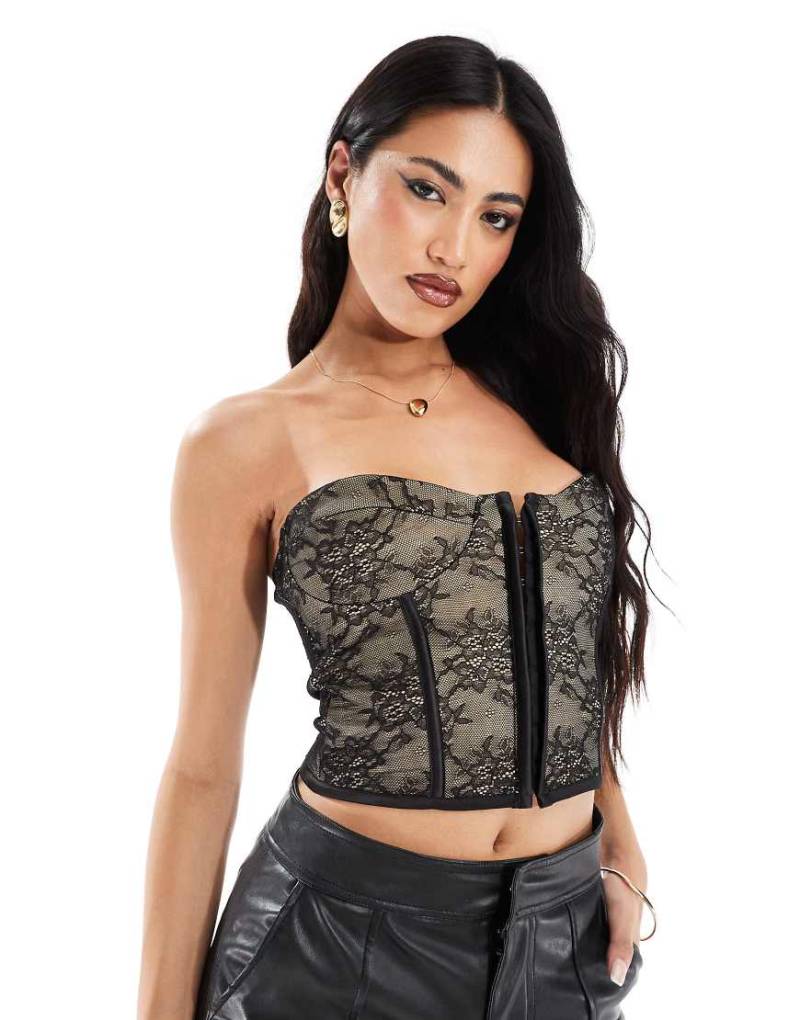 ASOS DESIGN - Korsett aus Spitze in Schwarz mit Einfassung von ASOS DESIGN