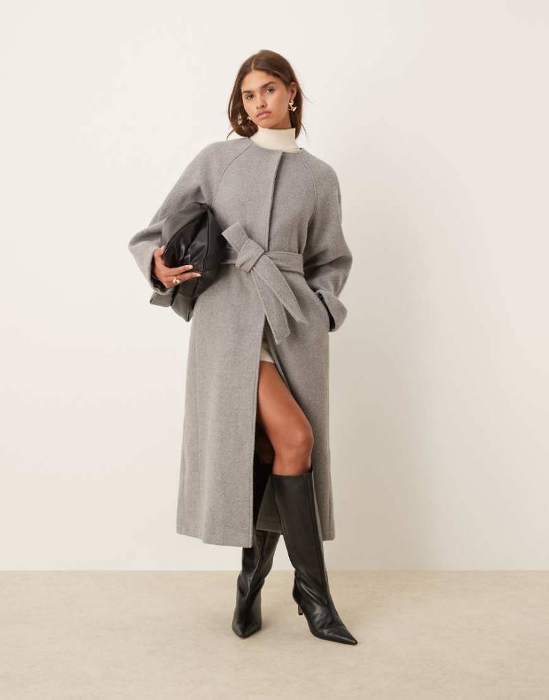 ASOS DESIGN - Kragenloser Oversize-Mantel zum Reinschlüpfen in Grau von ASOS DESIGN