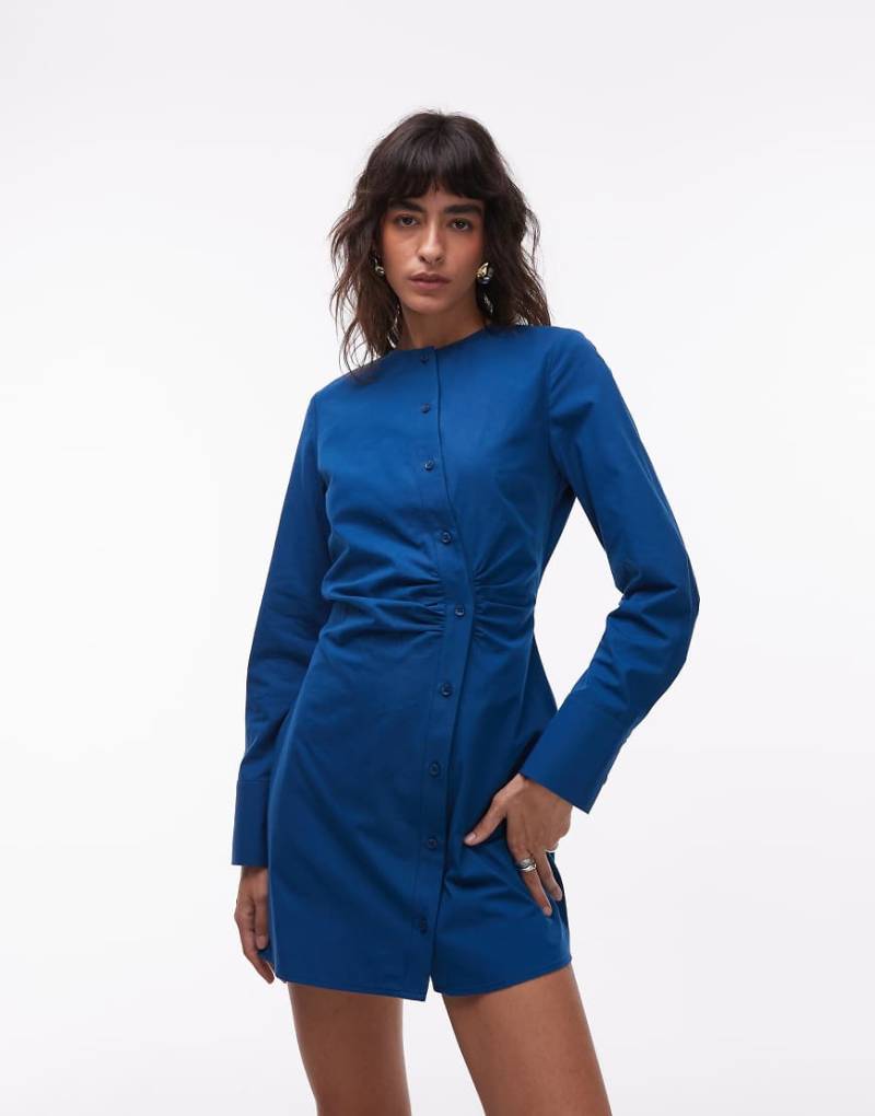 ASOS DESIGN - Kragenloses Hemdkleid in Marineblau mit asymmetrischem Schnitt von ASOS DESIGN