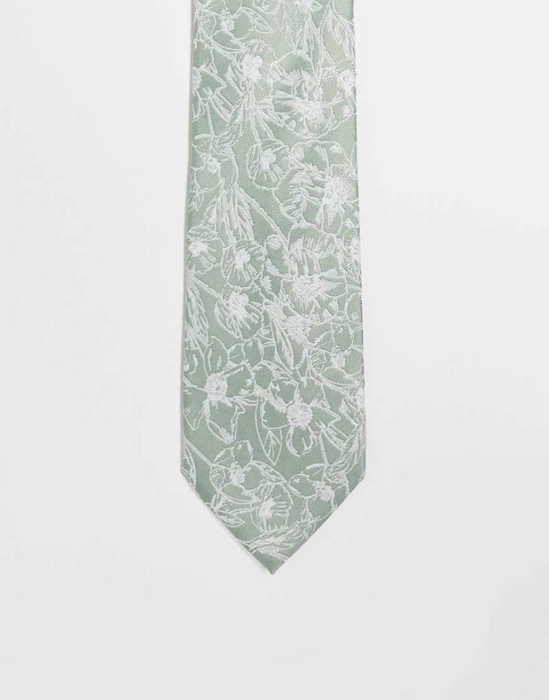 ASOS DESIGN - Krawatte in Salbeigrün mit Print von ASOS DESIGN