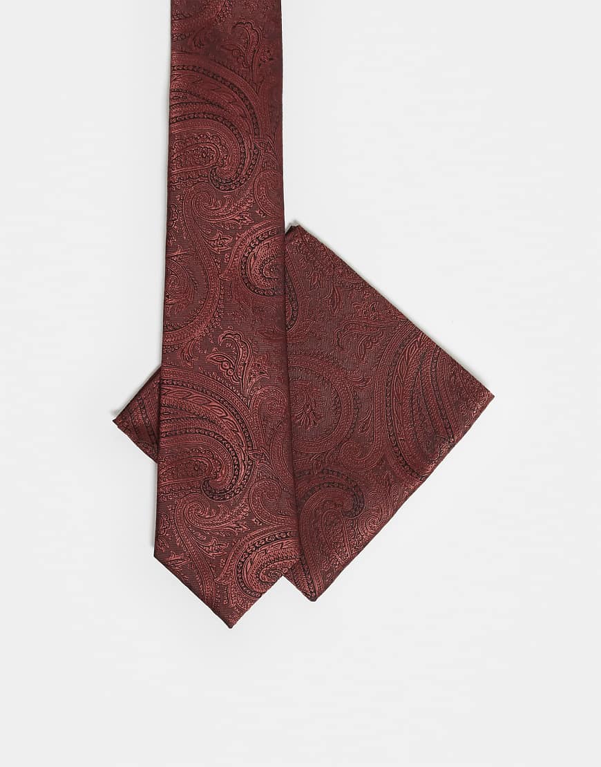 ASOS DESIGN - Krawatte mit Einstecktuch in Braun mit Paisleymuster-Brown von ASOS DESIGN