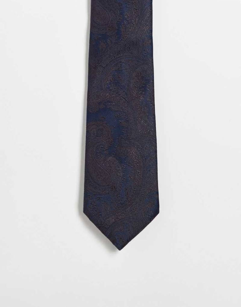 ASOS DESIGN - Krawatte mit Paisley-Print in Braun und Marineblau von ASOS DESIGN