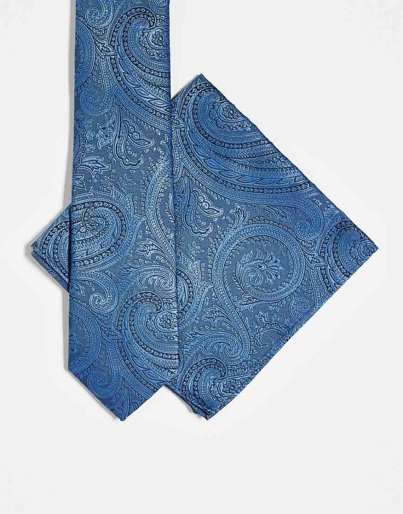 ASOS DESIGN - Krawatte und Einstecktuch in Blau mit Paisleymuster von ASOS DESIGN