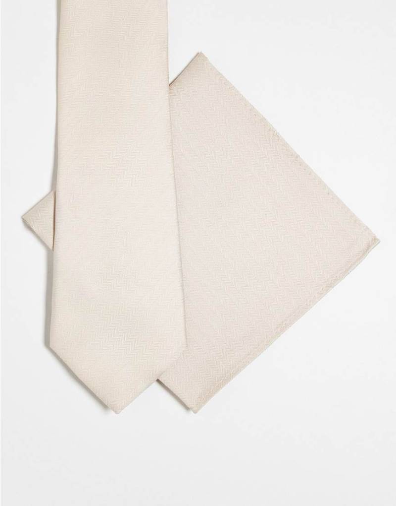 ASOS DESIGN - Krawatte und Einstecktuch in Steinbeige-Neutral von ASOS DESIGN