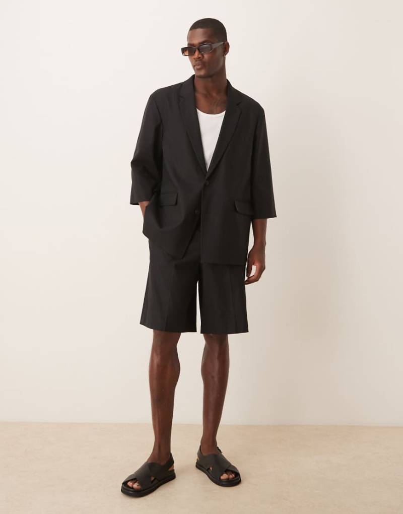ASOS DESIGN - Kurzärmlige Anzugjacke aus Leinenmix in Schwarz von ASOS DESIGN
