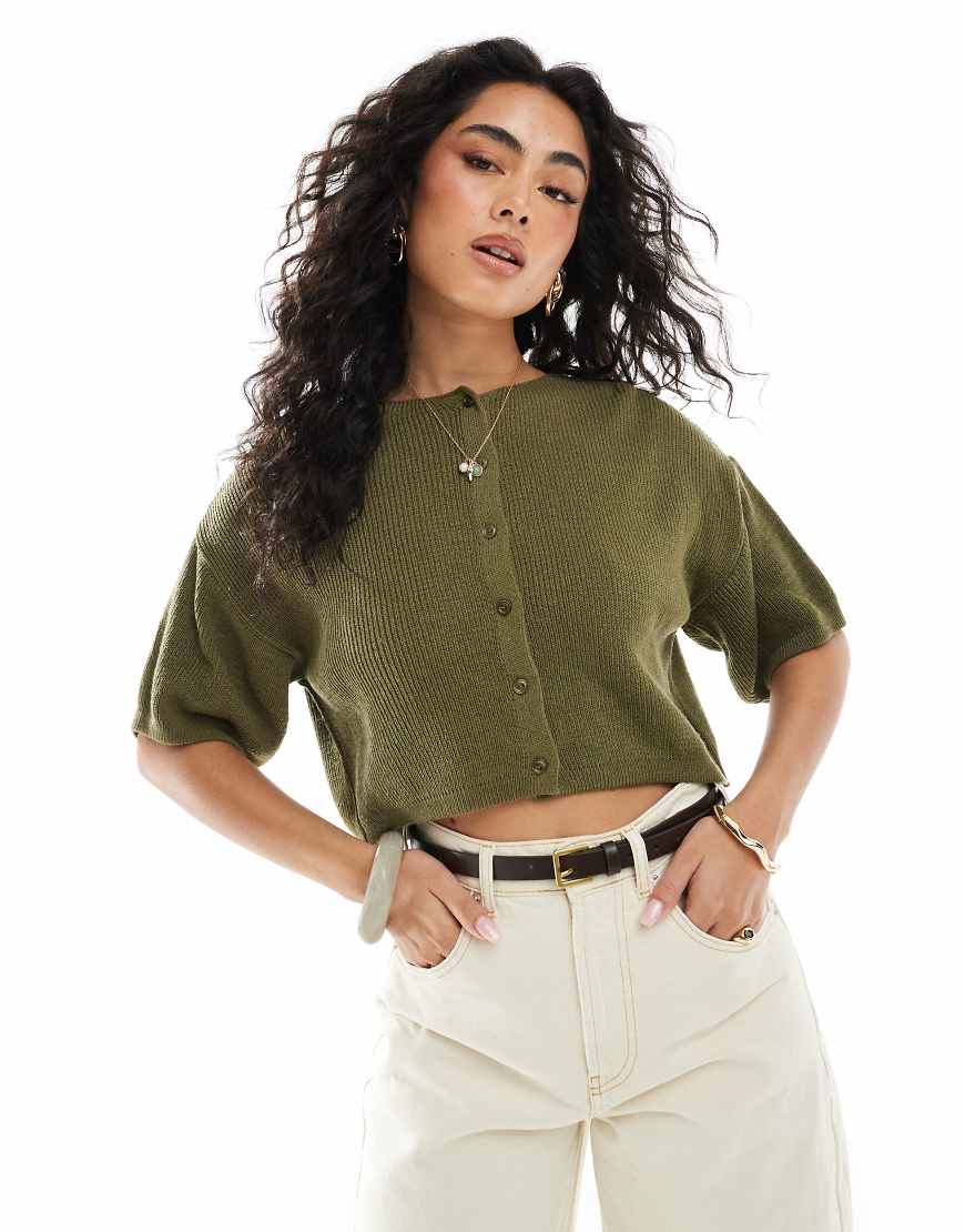 ASOS DESIGN - Kurzärmlige Strickjacke in Khaki-Grün von ASOS DESIGN