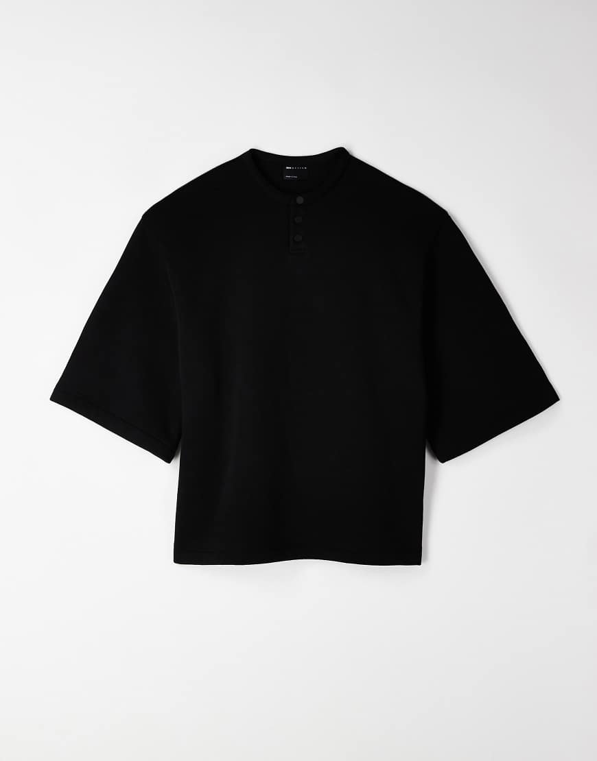 ASOS DESIGN - Kurzärmliges Henley-Sweatshirt in Schwarz, Kombiteil von ASOS DESIGN