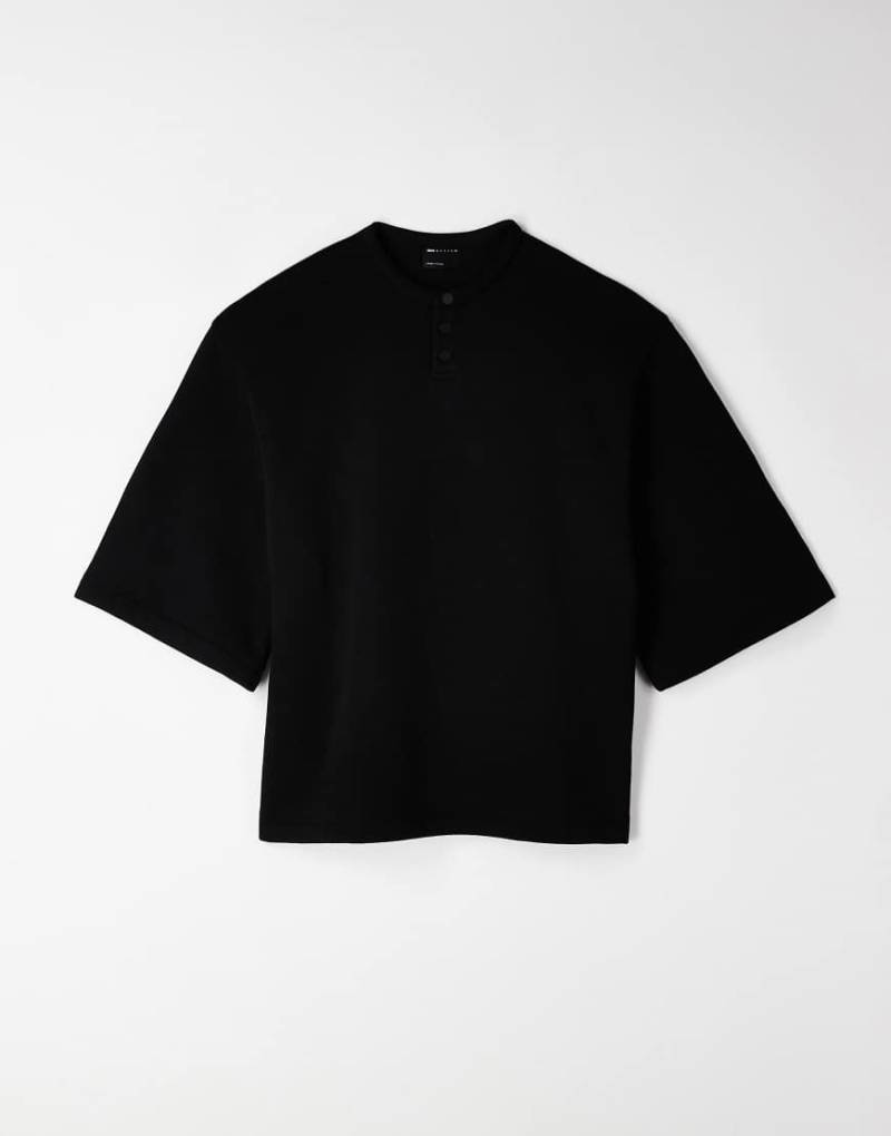 ASOS DESIGN - Kurzärmliges Henley-Sweatshirt in Schwarz, Kombiteil von ASOS DESIGN