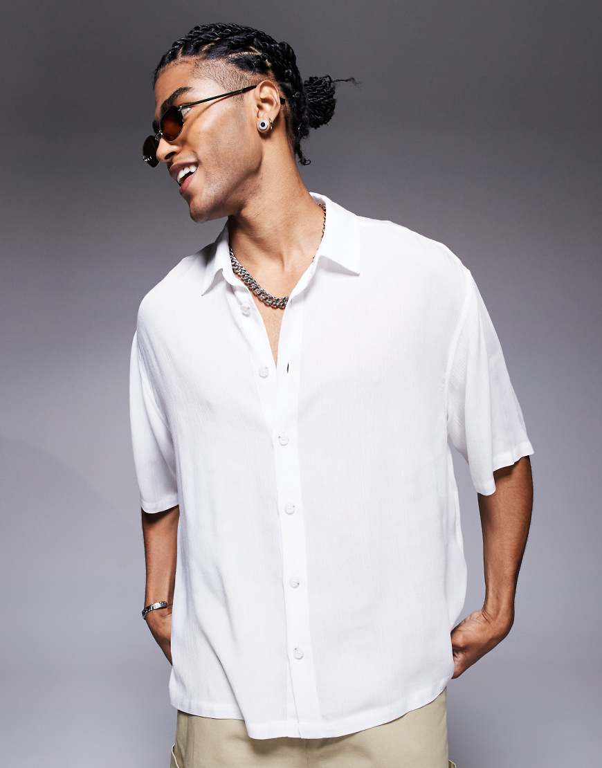 ASOS DESIGN - Kurzärmliges Oversize-Hemd in transparentem Weiß-Keine Farbe von ASOS DESIGN