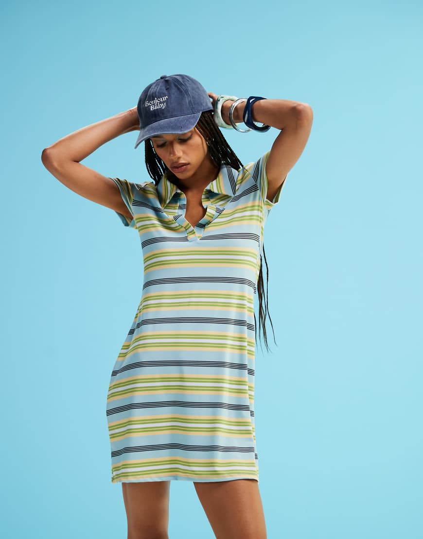 ASOS DESIGN - Kurzärmliges Polo-Minikleid in bunt gestreift von ASOS DESIGN