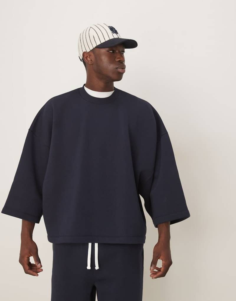 ASOS DESIGN - Kurzärmliges Sweatshirt in Marineblau mit extremer Oversize-Passform, Kombiteil von ASOS DESIGN