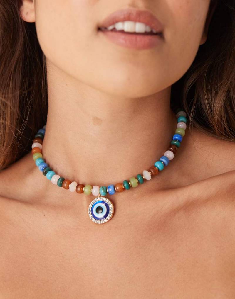 ASOS DESIGN - Kurze Halskette mit bunten Kunstperlen und Augenanhängern von ASOS DESIGN