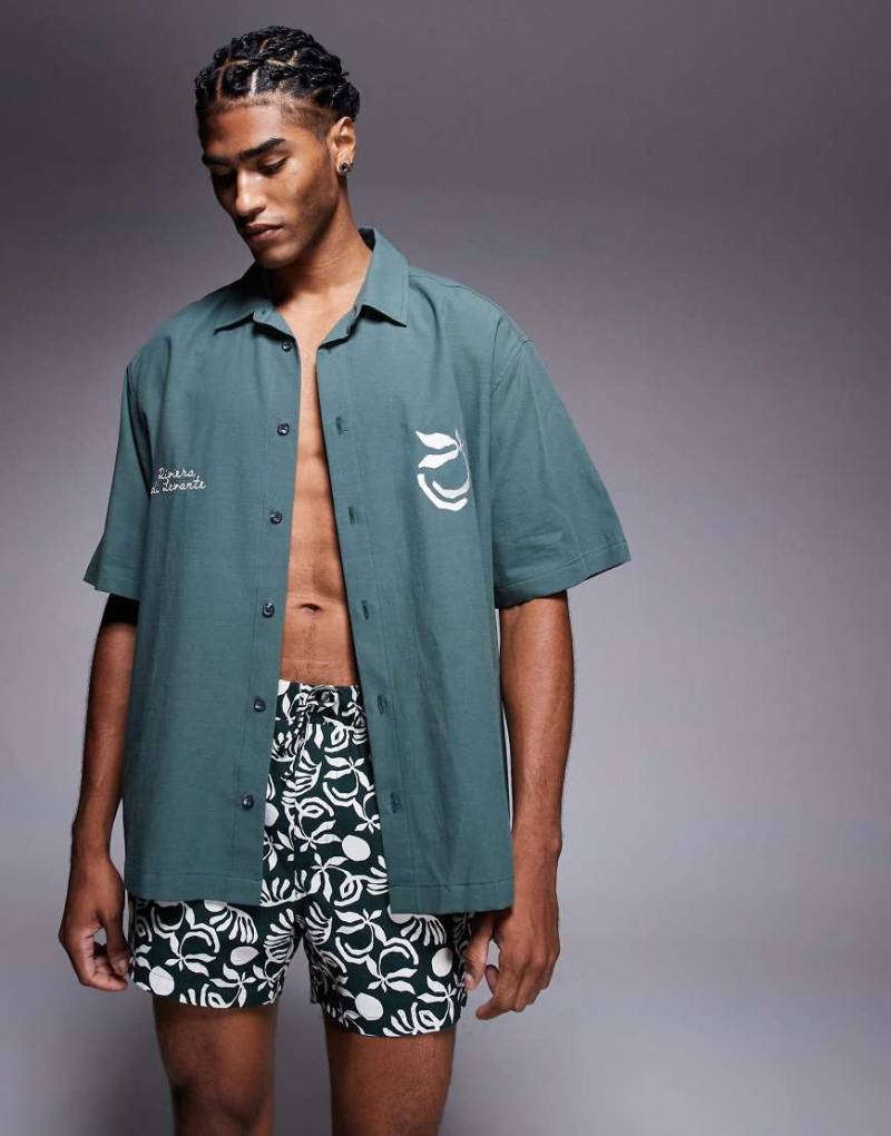 ASOS DESIGN - Kurze Shorts in Dunkelgrün, Kombiteil-Schwarz von ASOS DESIGN