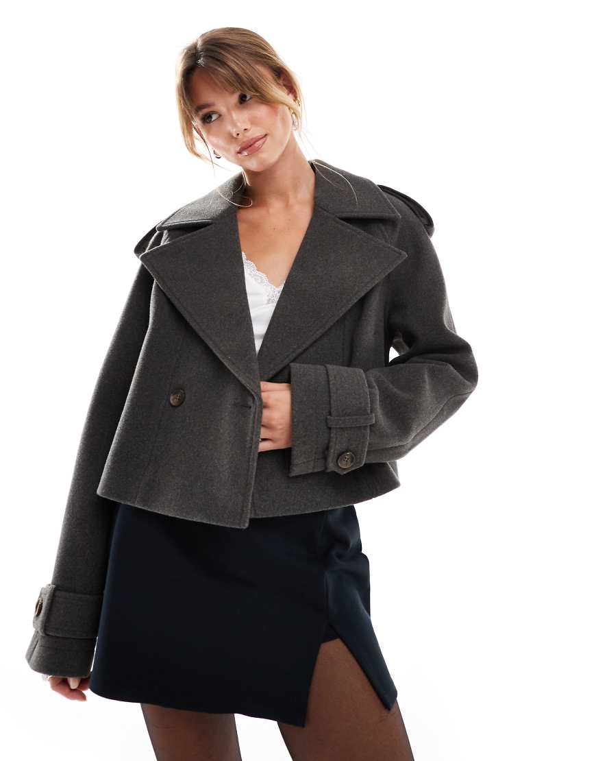 ASOS DESIGN - Kurzer, eleganter Trenchcoat in Anthrazit-Braun von ASOS DESIGN