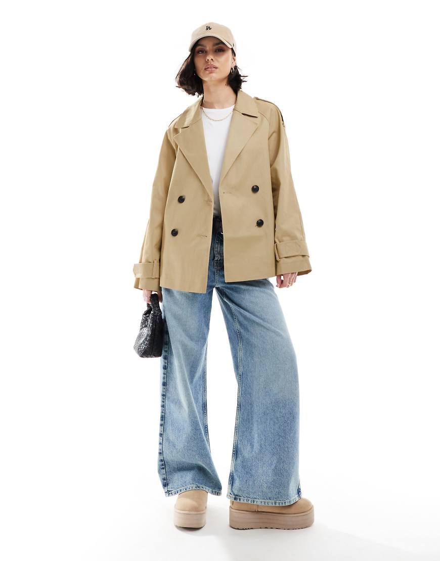 ASOS DESIGN - Kurzer Trenchcoat in Steinbeige-Neutral von ASOS DESIGN