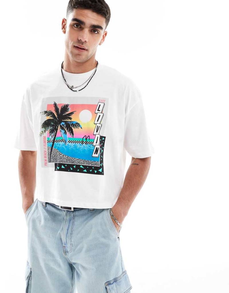 ASOS DESIGN - Kurzes Oversize-T-Shirt in Weiß mit Sommer-Grafikprint von ASOS DESIGN
