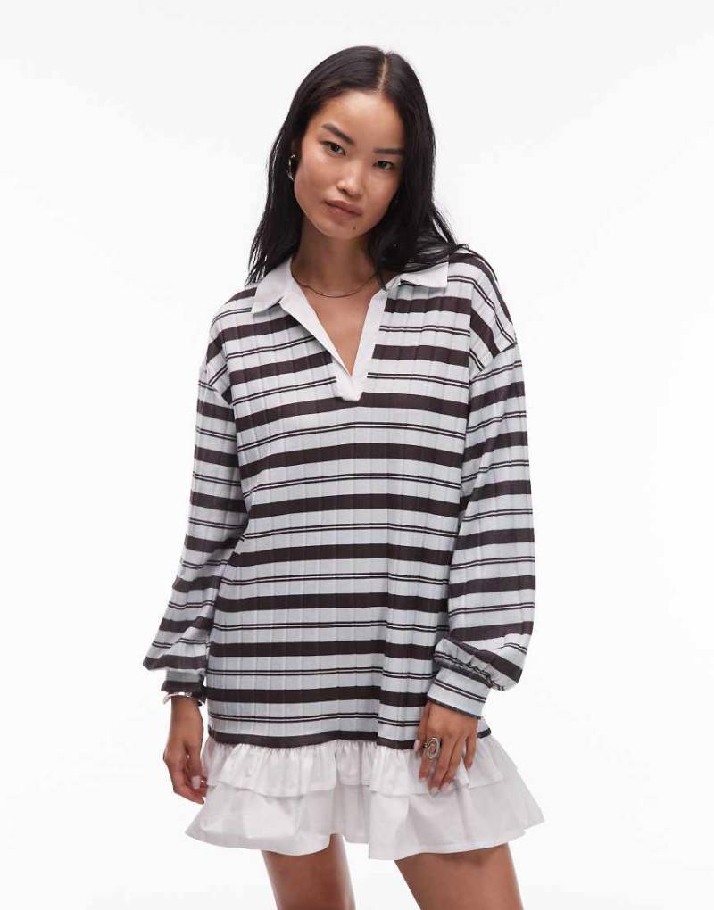 ASOS DESIGN - Kurzes Rugby-Shirtkleid in Blau gestreift mit Rock aus Popeline von ASOS DESIGN