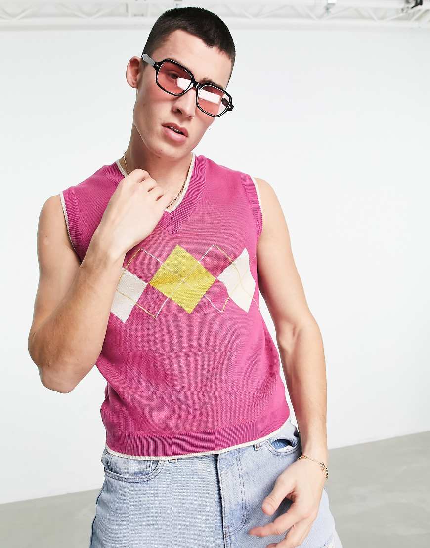 ASOS DESIGN - Kurzes Strick-Top in Rosa mit Rautenmuster von ASOS DESIGN