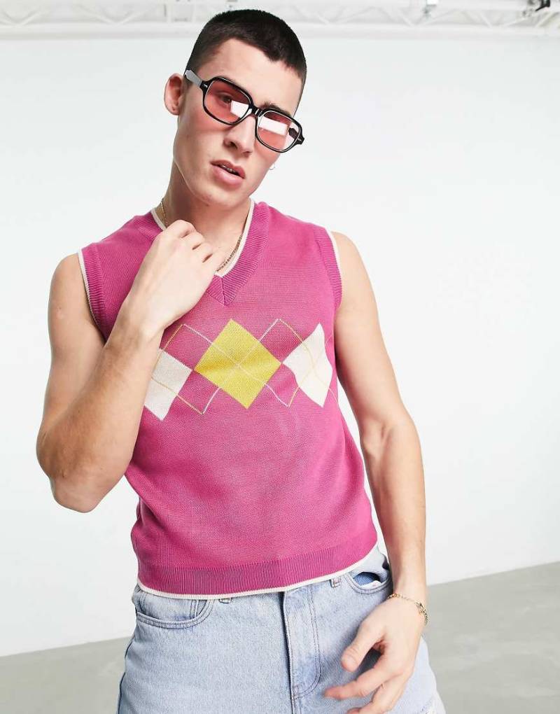 ASOS DESIGN - Kurzes Strick-Top in Rosa mit Rautenmuster von ASOS DESIGN