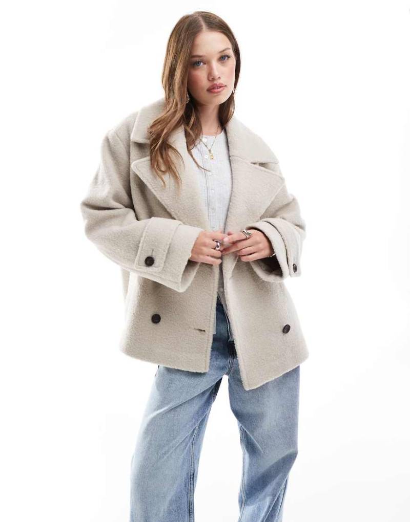 ASOS DESIGN - Kuschelige Bouclé-Cabanjacke aus Wollimitat-Neutral von ASOS DESIGN