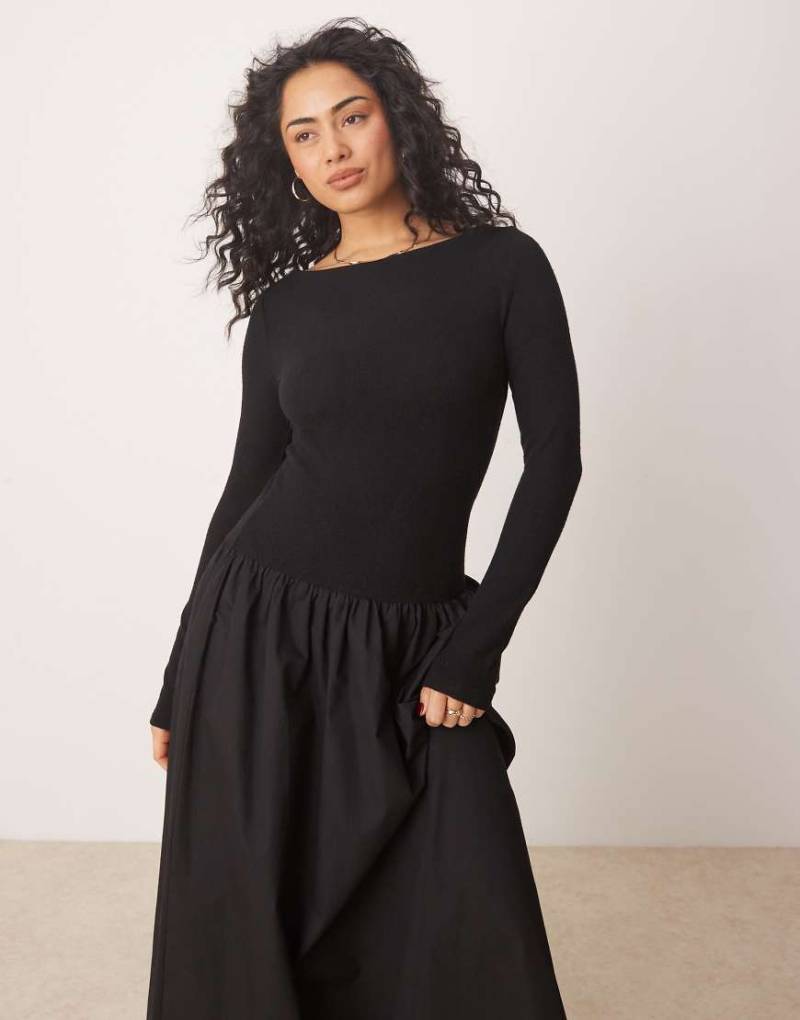 ASOS DESIGN - Kuscheliges Maxikleid in Schwarz aus Popeline-Mix von ASOS DESIGN