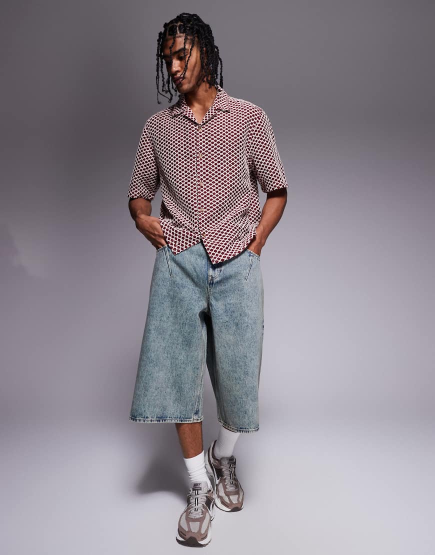 ASOS DESIGN - Länger geschnittene Jeans-Jorts in Acid-Waschung mit Faltendetail-Grün ASOS DESIGN - Länger geschnittene Jeans-Jorts in Acid-Waschung mit Faltendetail-Grün von ASOS DESIGN