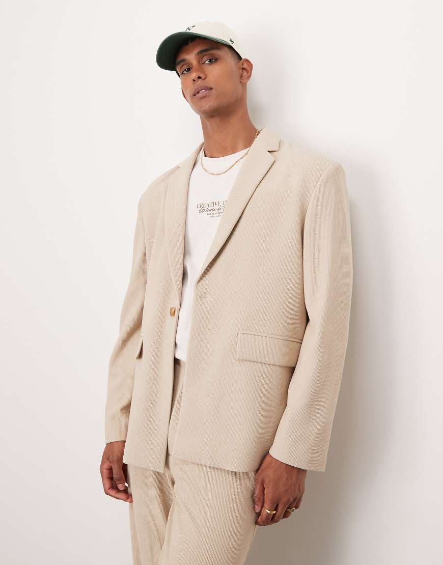 ASOS DESIGN - Lässig geschnittene Anzugjacke in Steinbeige mit Rippstruktur-Weiß von ASOS DESIGN
