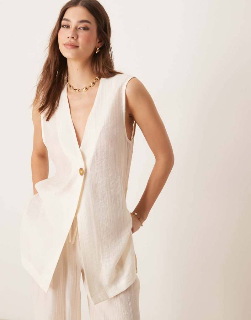 ASOS DESIGN - Lässige, transparente Longline-Weste in strukturiertem Wollweiß, Kombiteil von ASOS DESIGN