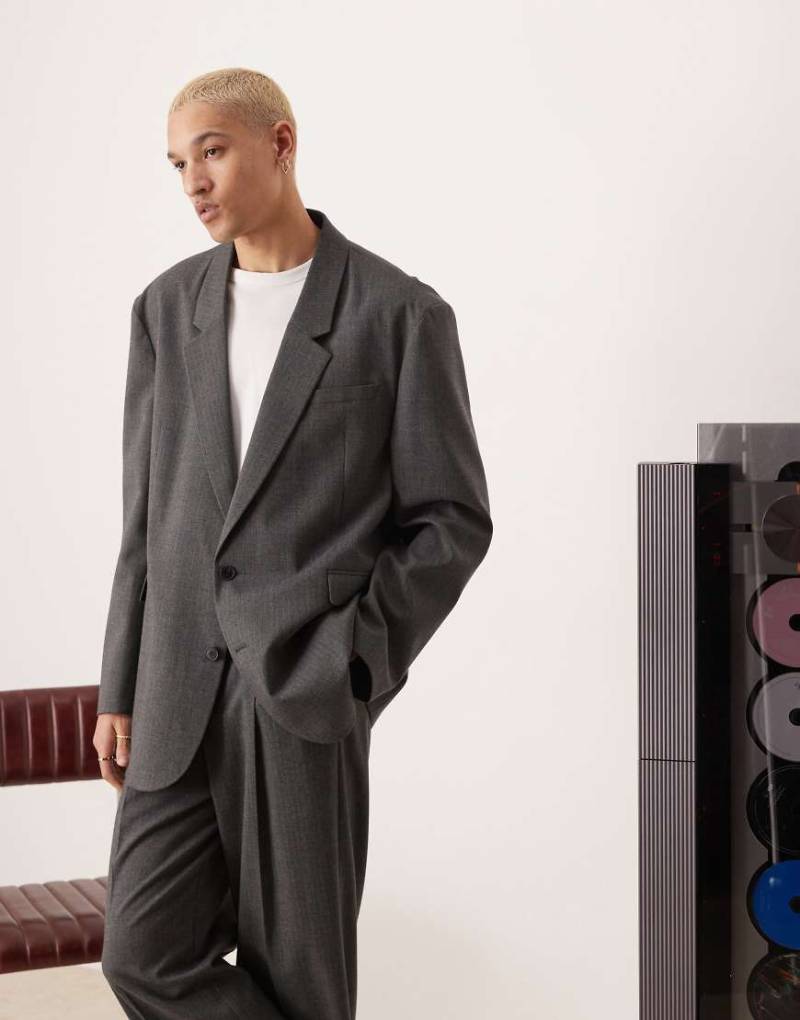 ASOS DESIGN - Lässige Oversize-Anzugjacke mit kleinem Fischgrätmuster in Anthrazit-Grau von ASOS DESIGN