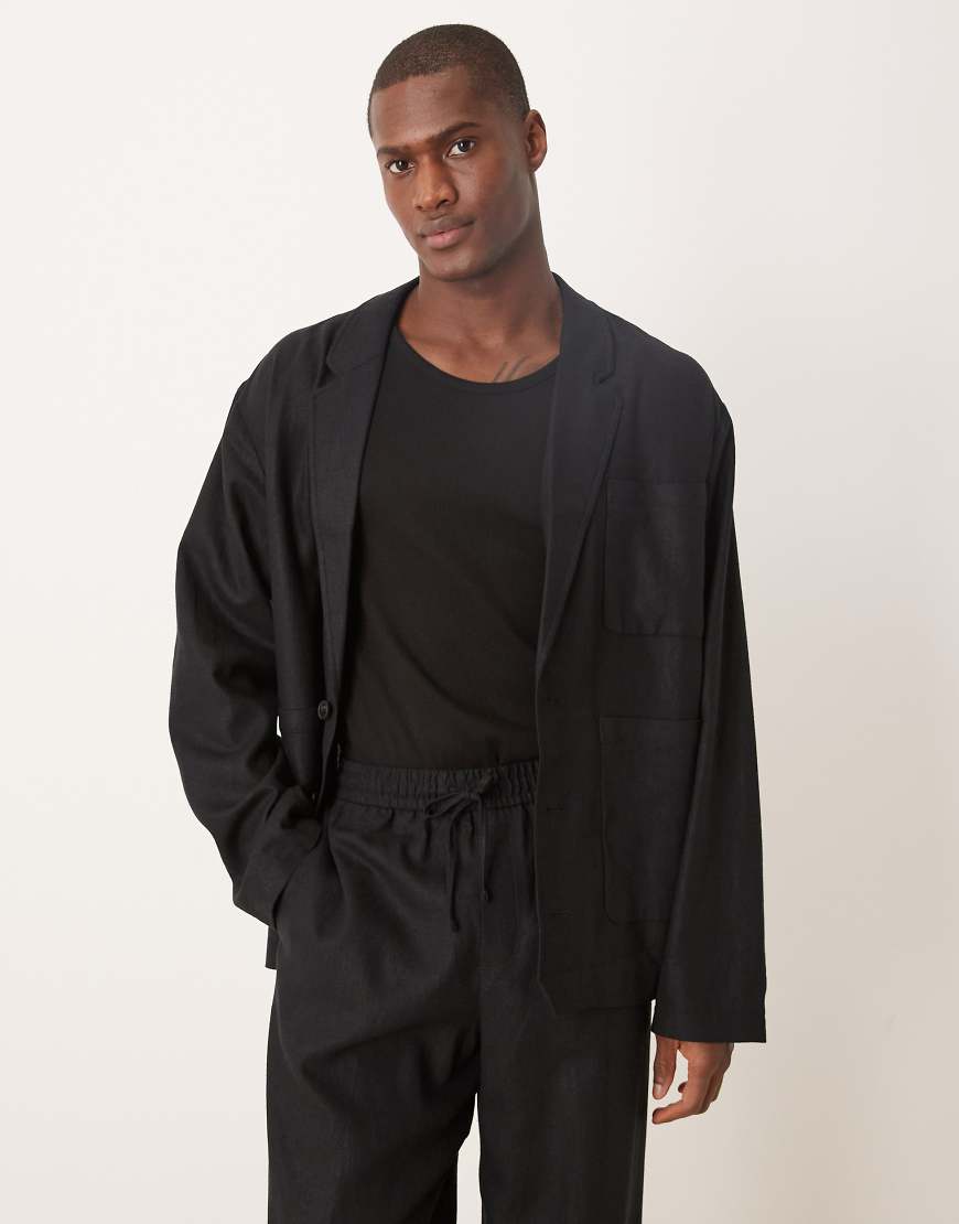 ASOS DESIGN - Lässige geschnittene, ungefütterte Anzugjacke aus Twill in Schwarz von ASOS DESIGN