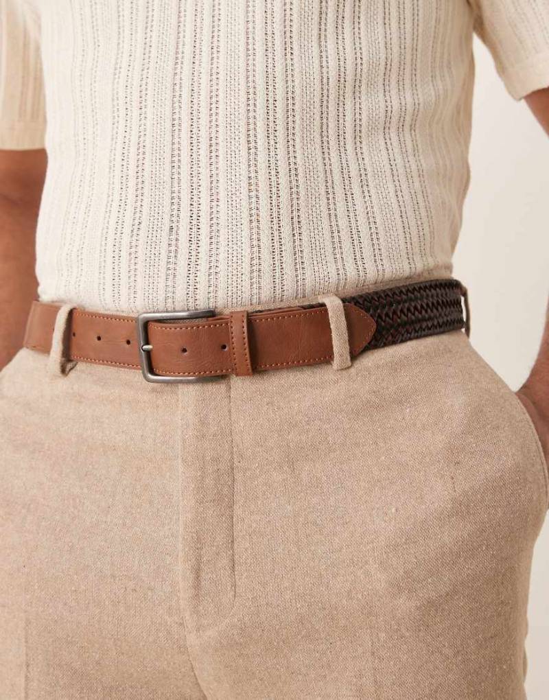 ASOS DESIGN - Lässiger Gürtel aus Webmaterial und Kunstleder in Schwarz und Braun von ASOS DESIGN