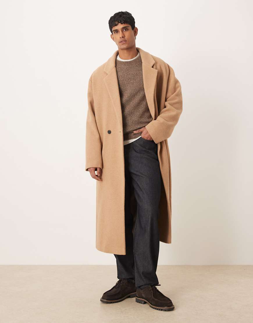 ASOS DESIGN - Lang geschnittener Oversize-Mantel aus Wollmix in Beige-Neutral von ASOS DESIGN