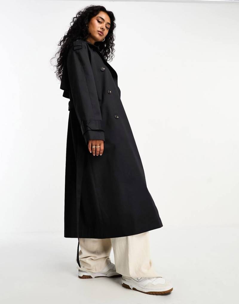 ASOS DESIGN - Lang geschnittener Trenchcoat in Schwarz von ASOS DESIGN