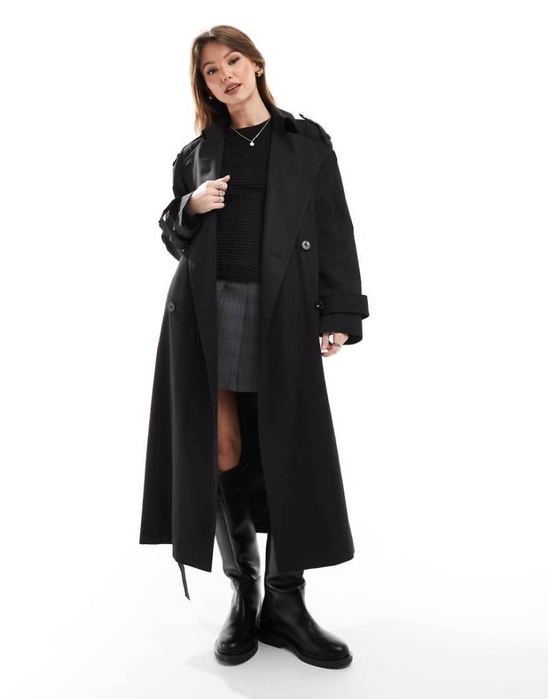 ASOS DESIGN - Lang geschnittener Trenchcoat in Schwarz von ASOS DESIGN