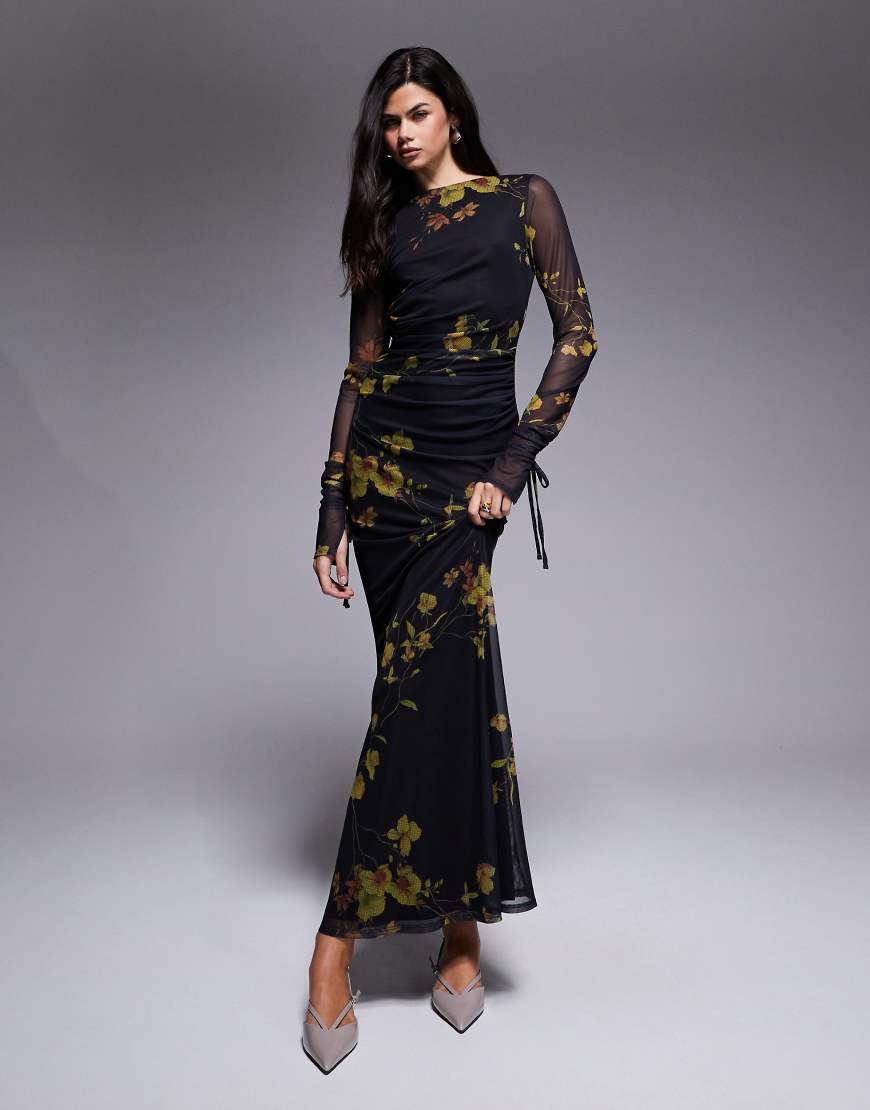 ASOS DESIGN - Lang mit Blumenmuster, Riemchendetail und Blumendetail-Bunt von ASOS DESIGN