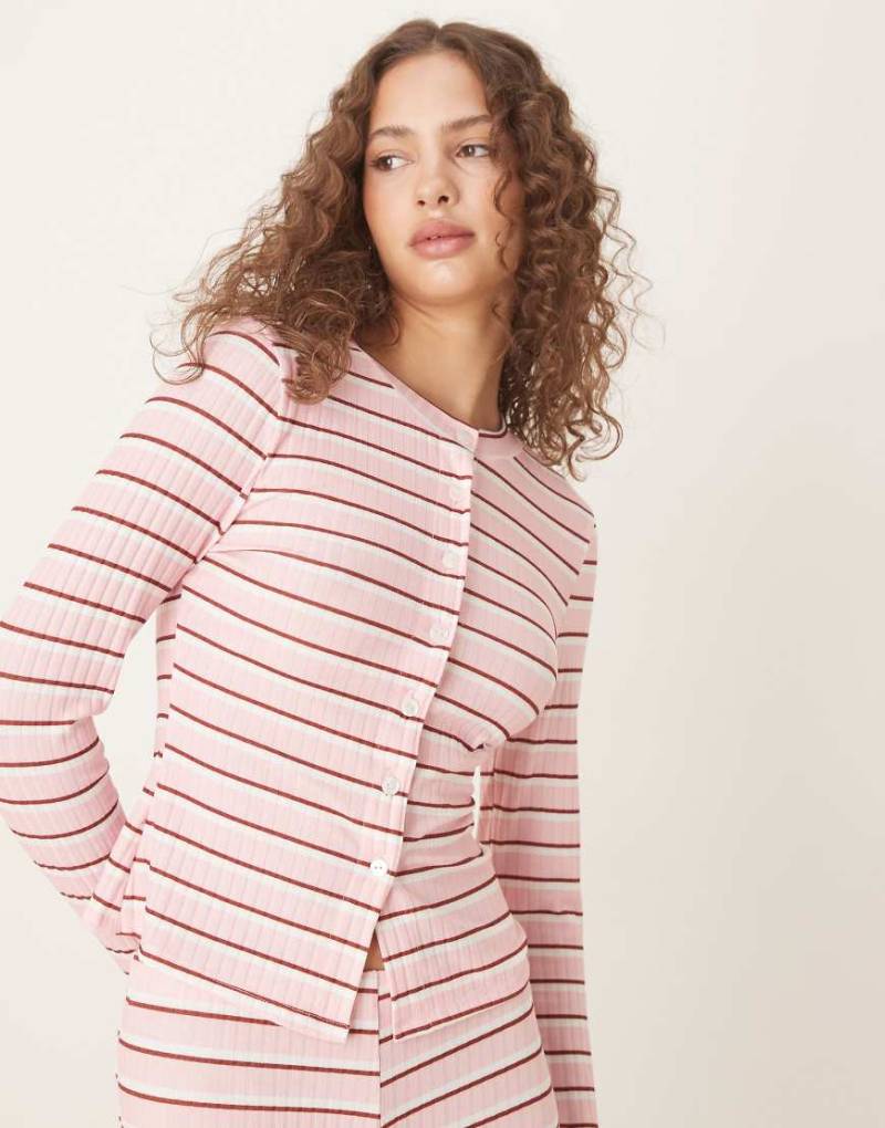 ASOS DESIGN - Langärmlige Strickjacke in Rosa gestreift, Kombiteil von ASOS DESIGN