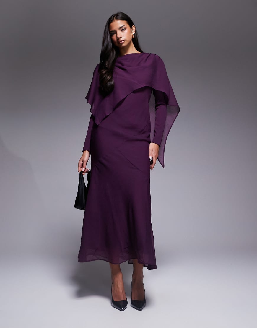 ASOS DESIGN - Langärmliges, asymmetrisches Maxikleid mit Cape-Overlay in Pflaume-Lila ASOS DESIGN - Langärmliges, asymmetrisches Maxikleid mit Cape-Overlay in Pflaume-Lila von ASOS DESIGN