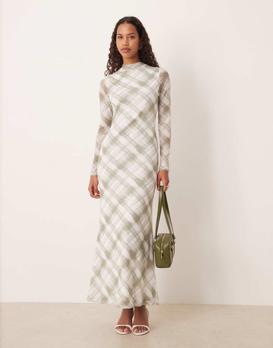 ASOS DESIGN - Langärmliges, hochgeschlossenes Midi-Wickelkleid in Grau kariert-Bunt von ASOS DESIGN