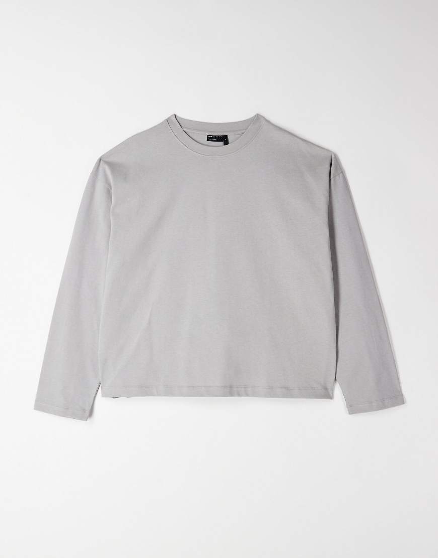 ASOS DESIGN - Langärmliges, kastiges Oversize-Shirt aus schwerem Stoff in Steingrau mit überschnittener Schulter-Neutral von ASOS DESIGN