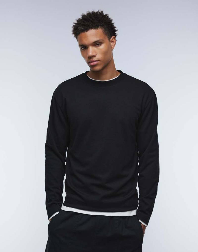 ASOS DESIGN - breatheMAX - Langärmliges Relaxed-Fit-T-Shirt aus schwerem Baumwollmix in Schwarz von ASOS DESIGN