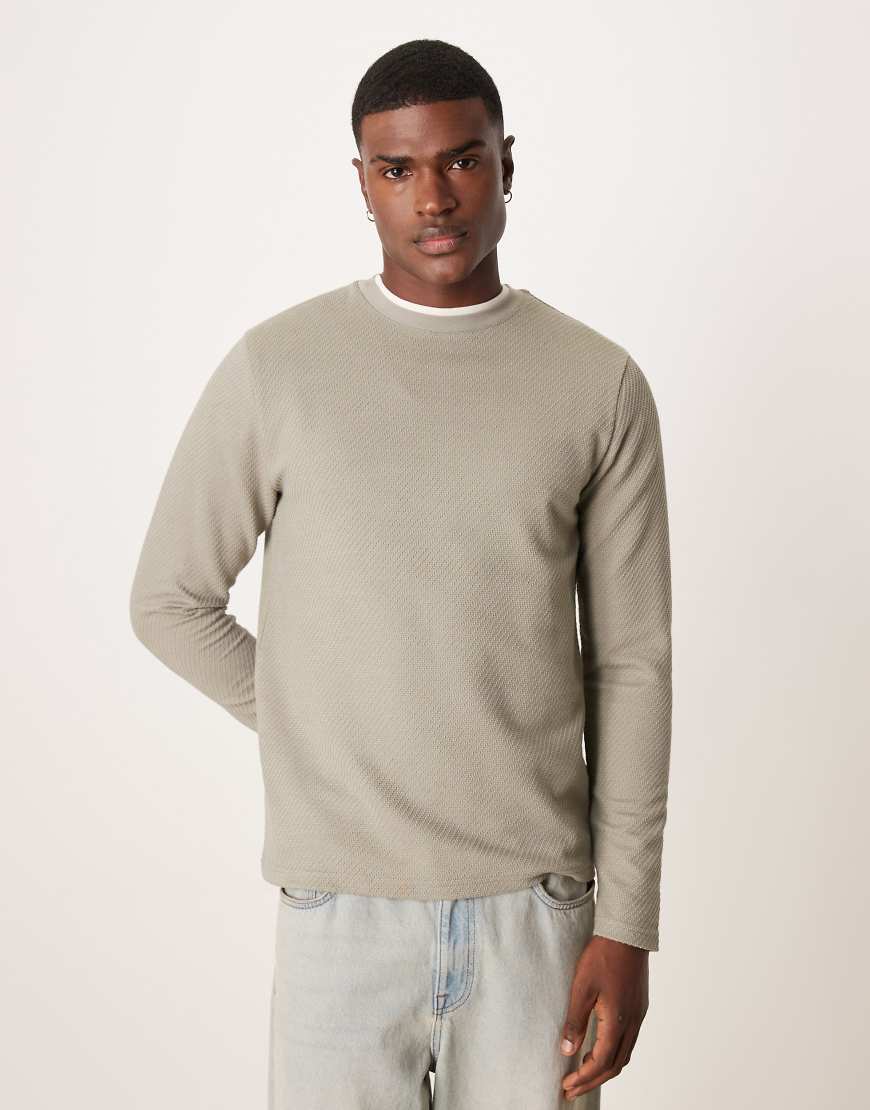ASOS DESIGN - Langärmliges, schweres T-Shirt in Khaki mit Rundhalsausschnitt und Struktur-Grün von ASOS DESIGN