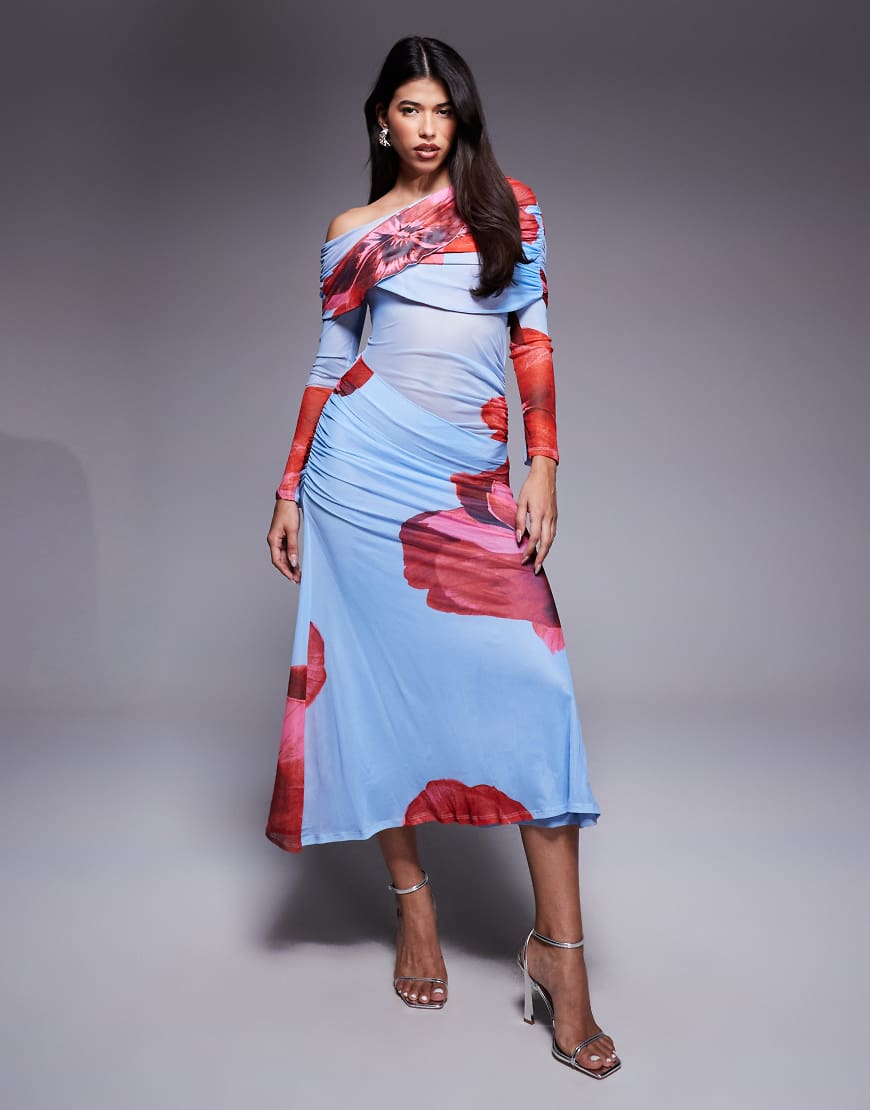 ASOS DESIGN - Langärmliges, lockeres Maxikleid aus Netzstoff-Mix mit Carmen-Ausschnitt und Blumenprint-Bunt ASOS DESIGN - Langärmliges, lockeres Maxikleid aus Netzstoff-Mix mit Carmen-Ausschnitt und Blumenprint-Bunt von ASOS DESIGN