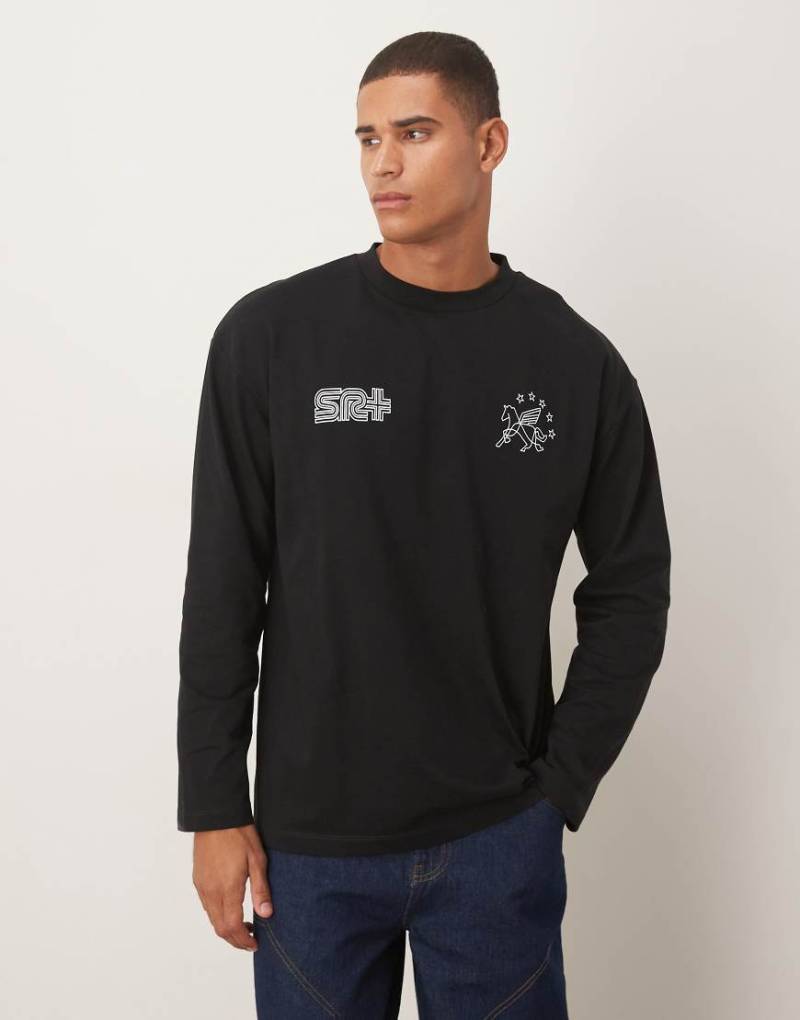 ASOS DESIGN - Schweres, langärmliges T-Shirt in Schwarz mit Straßen-Grafikprint von ASOS DESIGN